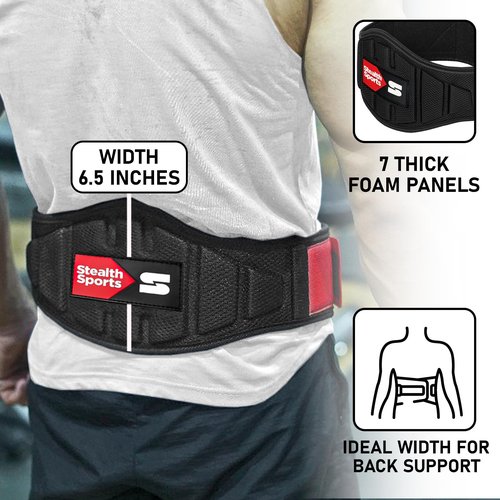 Stealth Sports Weight Lifting Belt – 6.5” Back Support Padded Workout Belt Auto Lock Buckle – Neoprene Gym Belt Men Women – Fitness Bodybuilding Training Deadlift Squats Weightlifting Belt (S)