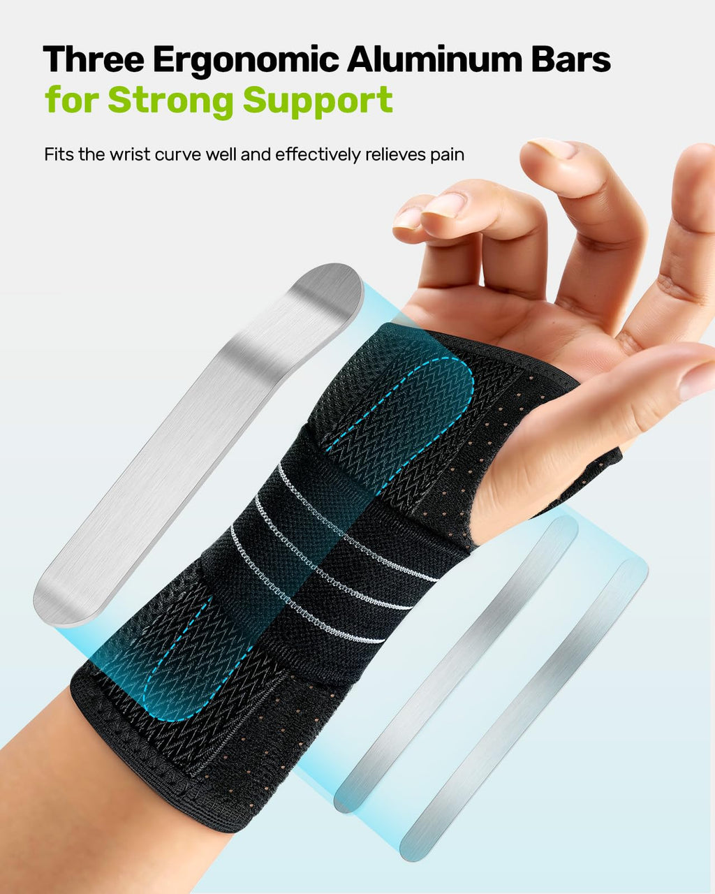 Rakiie Carpal Tunnel Wrist Brace Left Hand, Adjustable Night Wrist Support with 3 Metal Splints, Hand Brace for Men Women No Pressure on Thumb, Splint Stabilizer for Work, Arthritis, Gray Medium