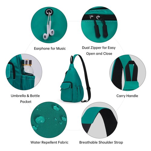 HAWEE Sling Bag for Women Men Water Resistant Crossbody Chest Backpack Shoulder Bag Anti Thief for Travel Hiking Sports, Forest Green
