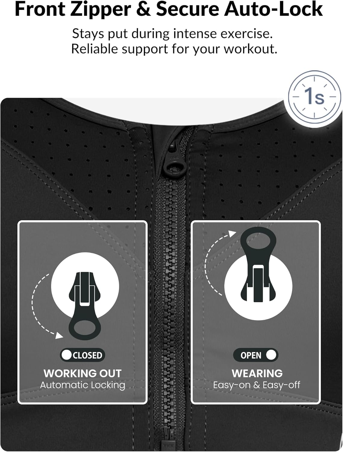 Yvette High Impact Adjustable Sports Bra - Zip Front Wireless Design for Plus Size Women