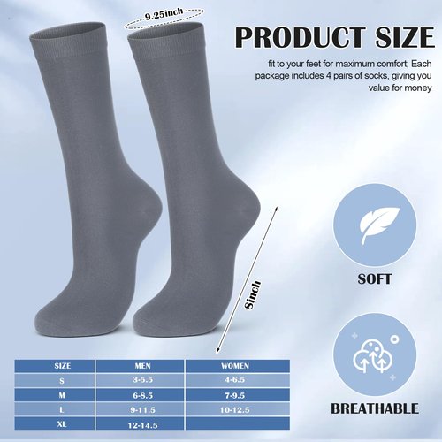 Croloose 4 Pairs Silk Liner Socks Ultra-lightweight Hiking Liners Calf Sweat Absorption Socks for Adult(Gray,L)