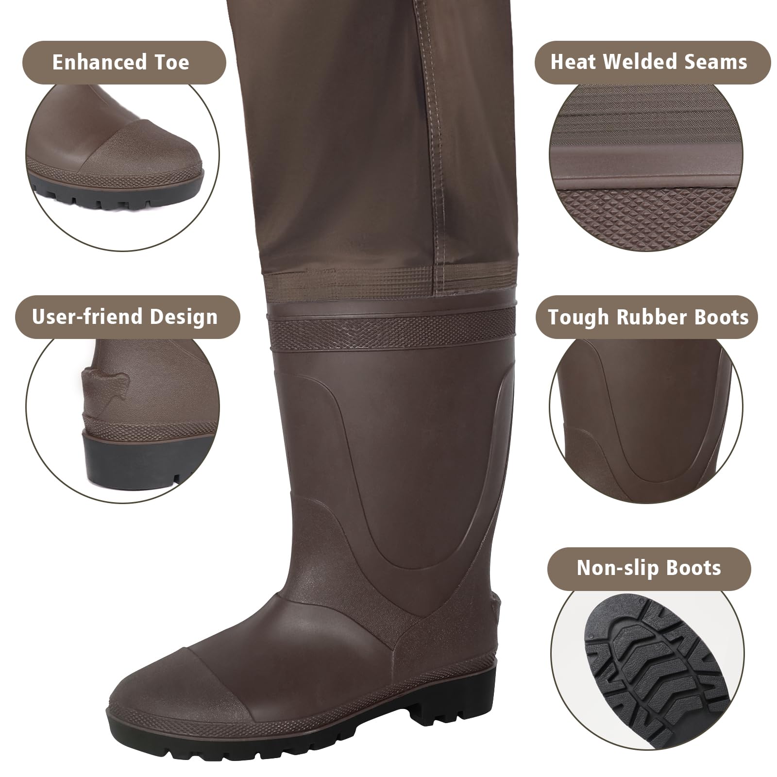 Trudave Chest Waders for Men with Boots, 2-Ply Nylon/PVC Waterproof Fishing & Hunting Waders for Men and Women
