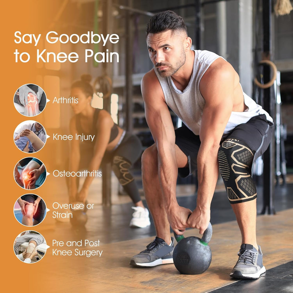 Skiennix Copper Knee Braces - Medical Grade Compression Sleeves for Pain Relief | 2-Pack, 2XL