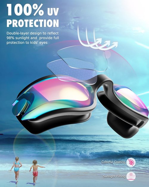 Aegend Swim Goggles - No Leaking Kids Swimming Goggles for Ages 3-14 | Clear Vision & Comfort