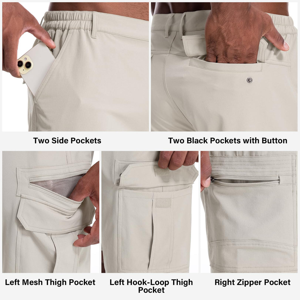 Jessie Kidden Mens Outdoor Casual Expandable Waist Lightweight Water Resistant Quick Dry Fishing Hiking Shorts (6222 Beige Apricot 34)