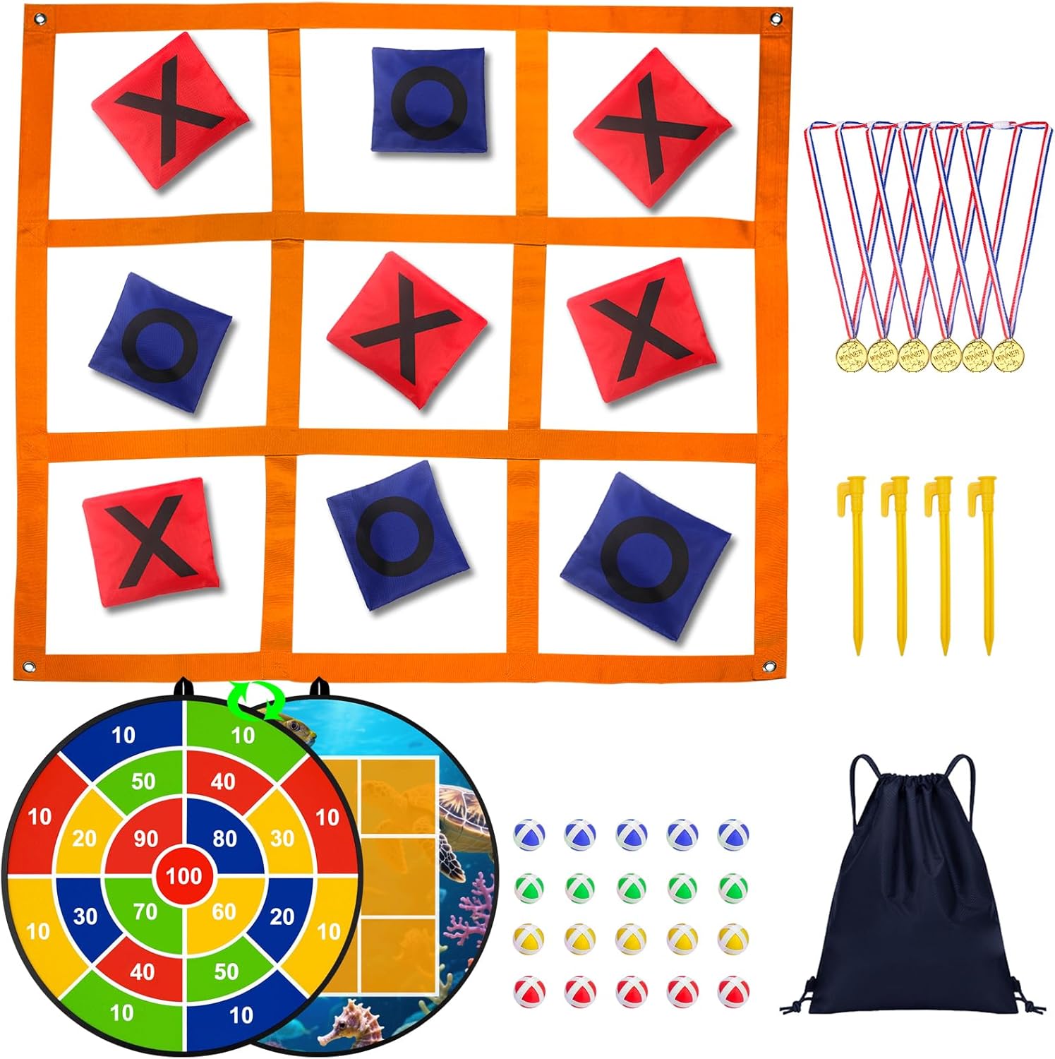 Skiennix 2-in-1 Outdoor Giant Tic Tac Toe & Bean Bag Toss Game - Fun for Kids & Adults | Perfect for Yard Parties