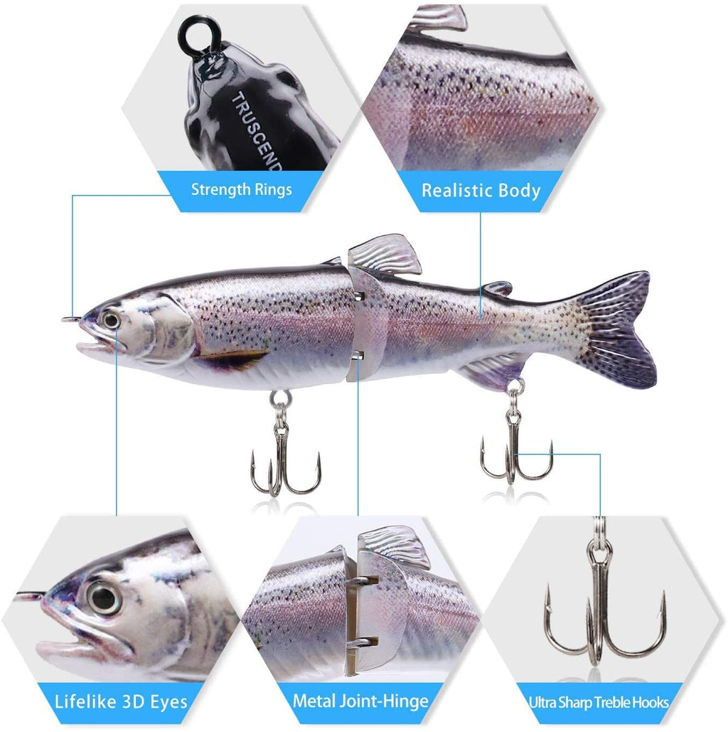TRUSCEND Easy Catch SwimMax with BKK Hooks, Magic Noisy Wiggling and Vibrating Actions for More Bites, Lifelike Fishing Lures for Bass Trout Walleye Crappie, Strongest Dyneema Fiber Jointed Swimbaits