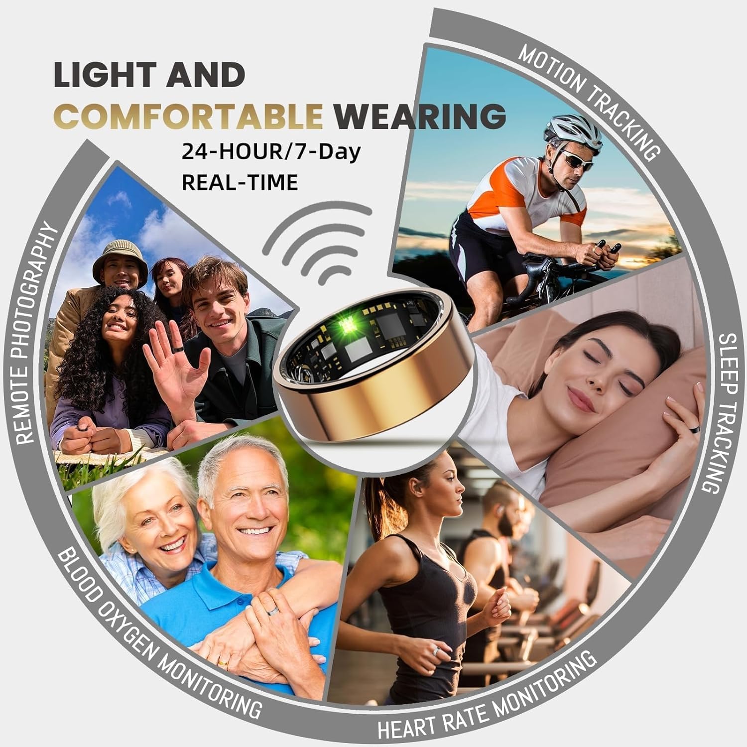 Smart Ring - Health Tracker with Heart Rate, Blood Oxygen & Sleep Monitoring | IP68 Waterproof, Black, Size 10