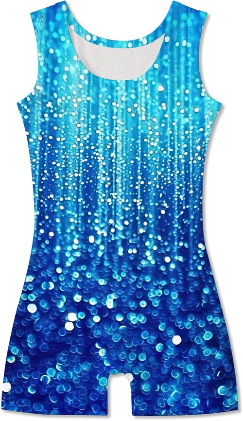 Funnycokid Girls Gymnastics Leotards - Sparkle Dance Unitards with Shorts | Mermaid Design, Ages 2-10