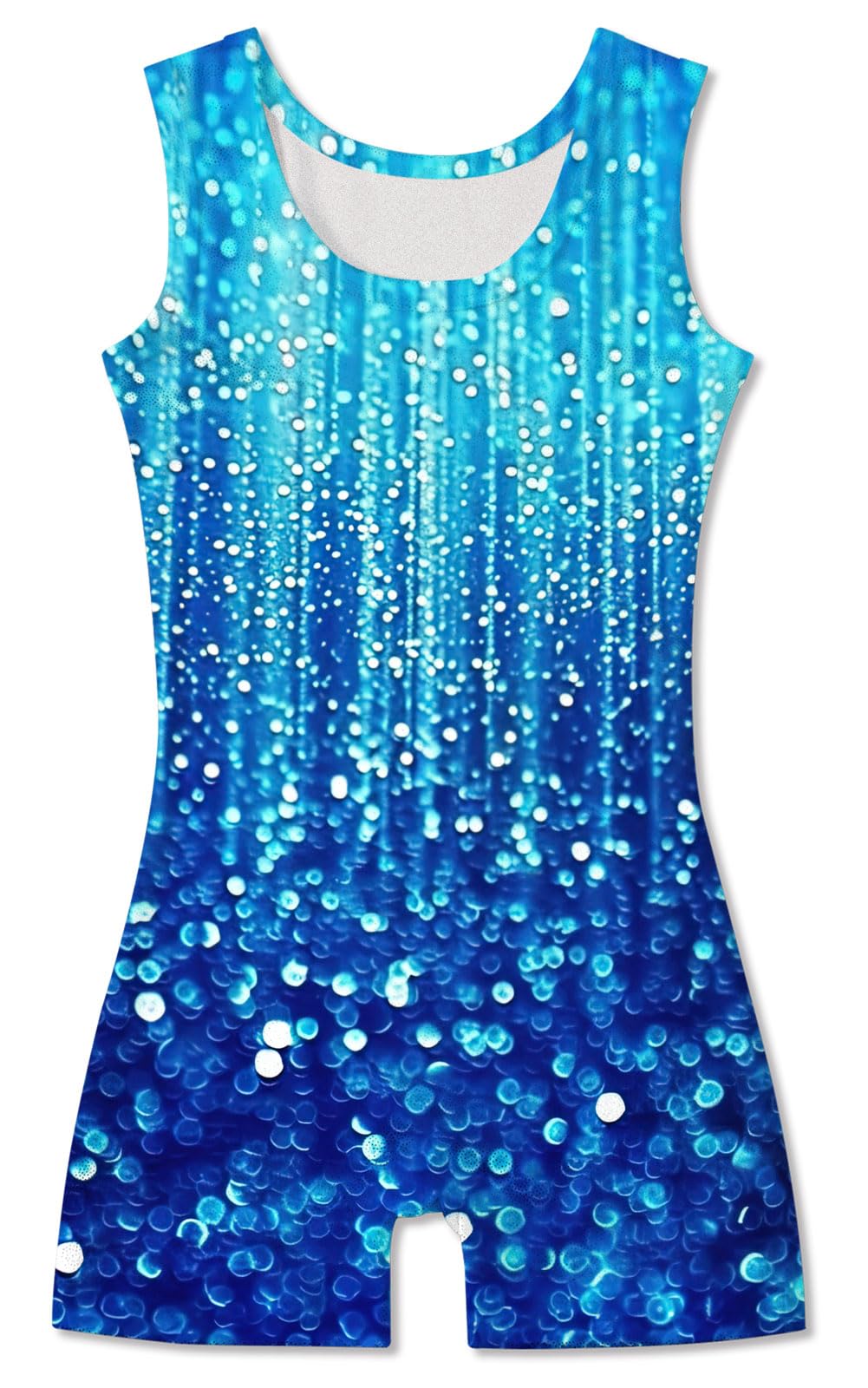 Funnycokid Gymnastics Leotards for Girls Kids Outfits Sparkly Unitards Clothes with Shorts, Diamond Dark Blue, 6-7 Years