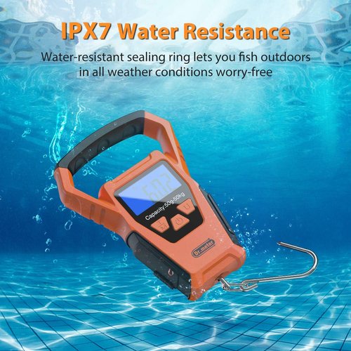 Dr.meter Waterproof Fish Scale - Digital Hanging Scale with Backlit LCD Display | 110lb Capacity, Built-in Tape