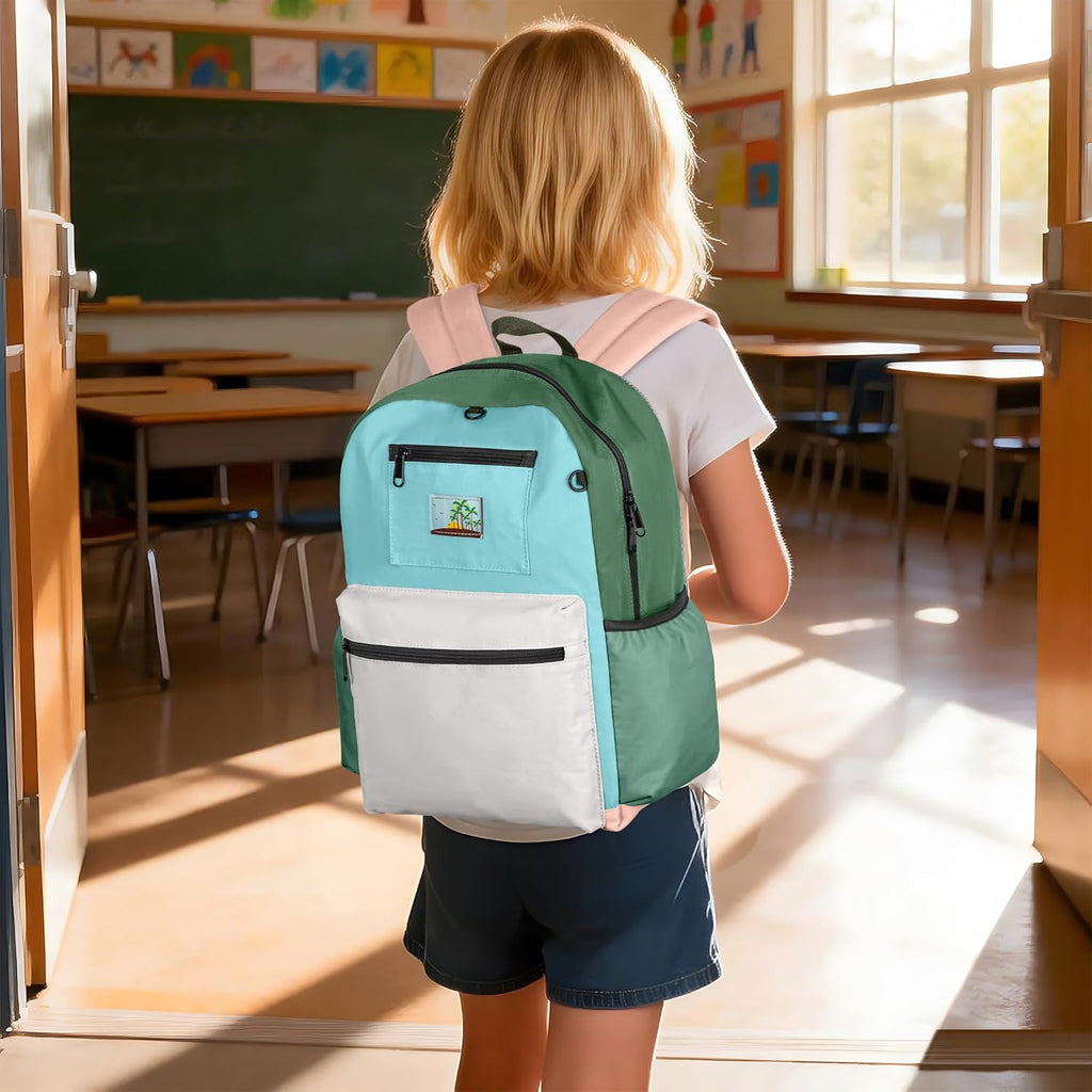 Skiennix Kids Backpack - Stylish Bookbag for Boys & Girls Ages 6-8 | Green & Grey Design