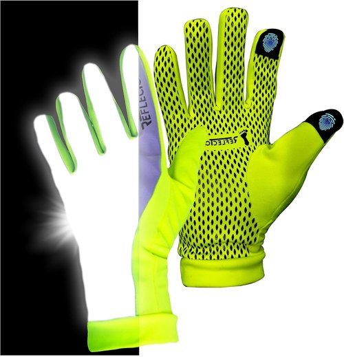 ReflecToes Reflective Winter Running Gloves - Touch Screen Compatible Lightweight Gloves - Cold Weather Hi Vis Safety for Night Runs