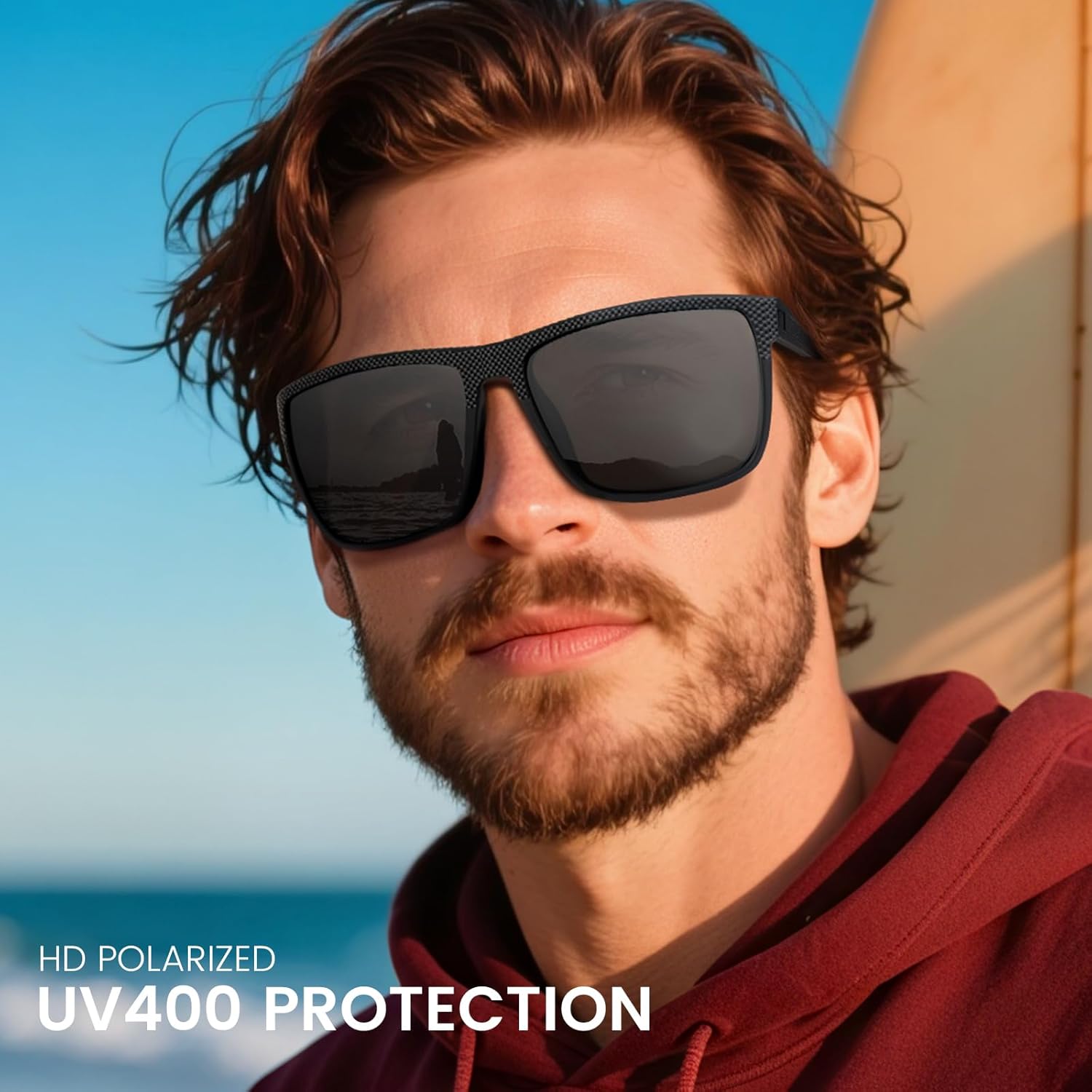 Polarized Sunglasses for Men - Lightweight Square Frame with UV Protection for Driving & Fishing