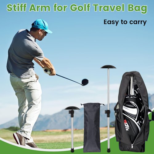 Greeily Golf Travel Bag Support Pole, 33"-60" Travel Golf Bag Support Rod Telescopic Adjustable Airlines Stiff Arm Club Protector Stainless Steel Pole (Silver)