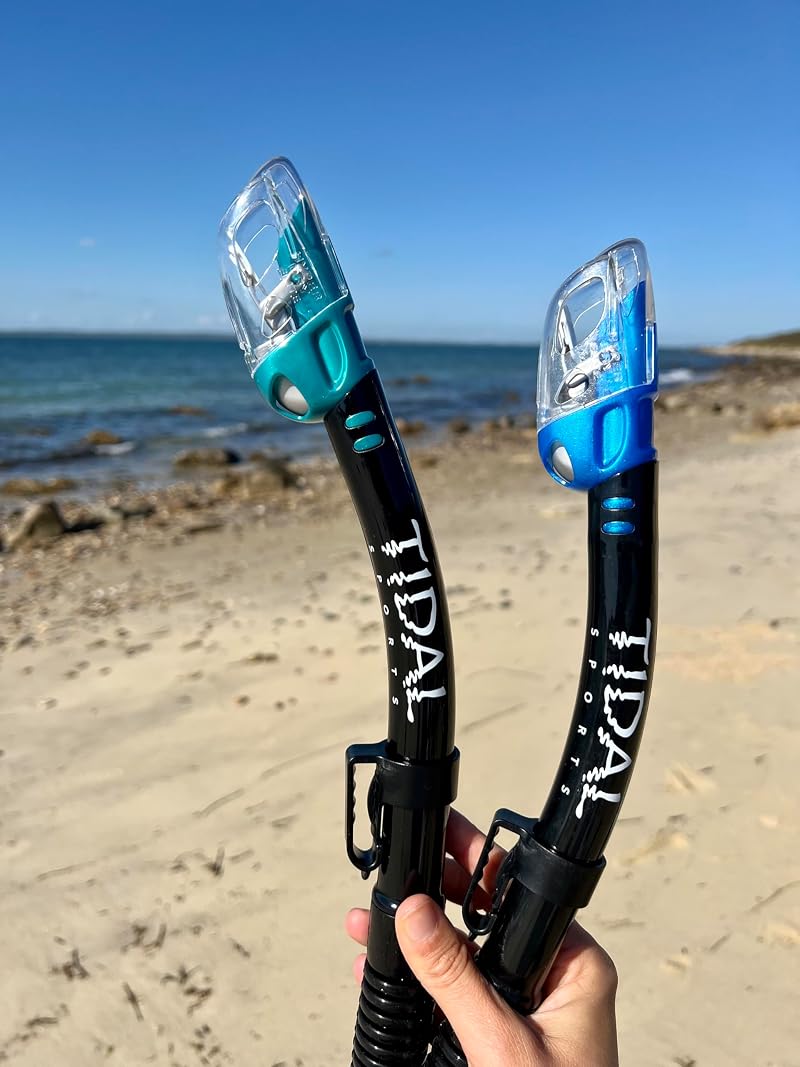 Pro Shot Tidal Dry Snorkel (Blue) – Dry Top, Easy-Breathing, Purge Valve for Snorkeling, Scuba Diving & Swimming