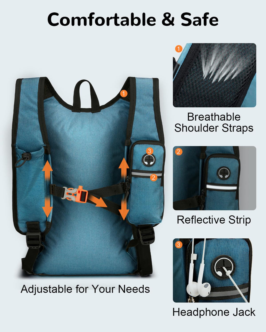 Outplea Folding Hiking Backpack with Phone Pocket for Men Women, Small Ultralight Packable Casual Daypack with Shoulder Chest Straps for Travel, 15L Foldable Lightweight Day Pack, Blue
