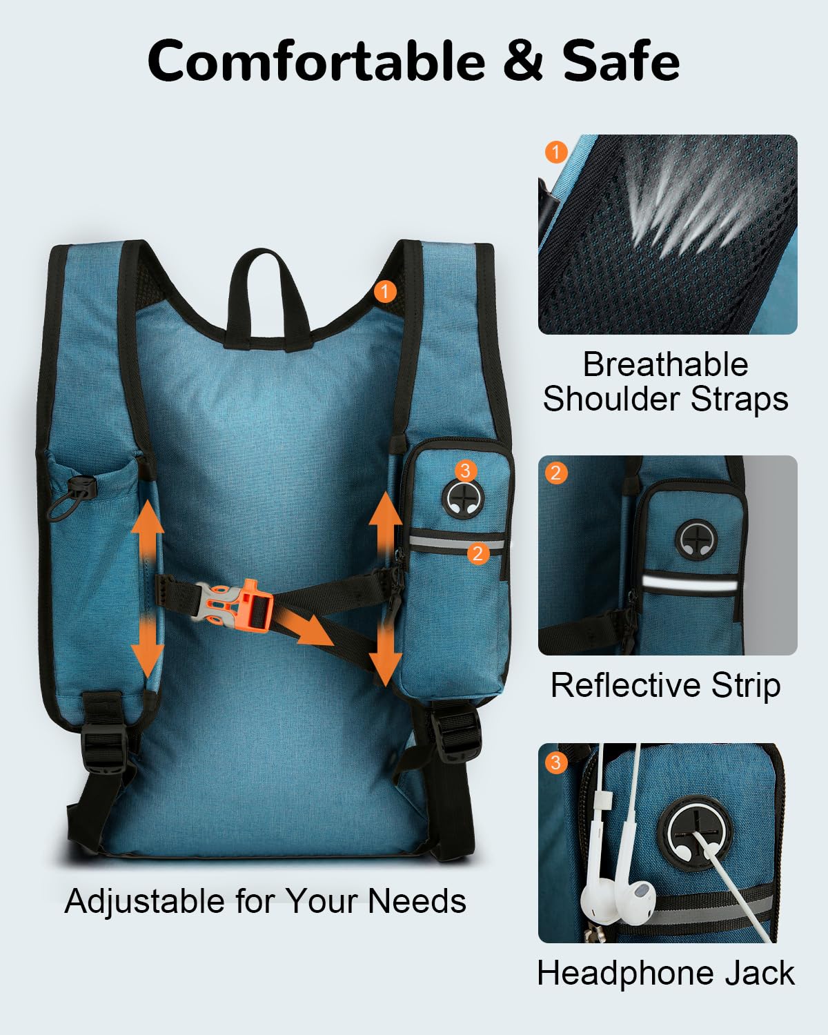 Outplea Folding Hiking Backpack with Phone Pocket for Men Women, Small Ultralight Packable Casual Daypack with Shoulder Chest Straps for Travel, 15L Foldable Lightweight Day Pack, Blue