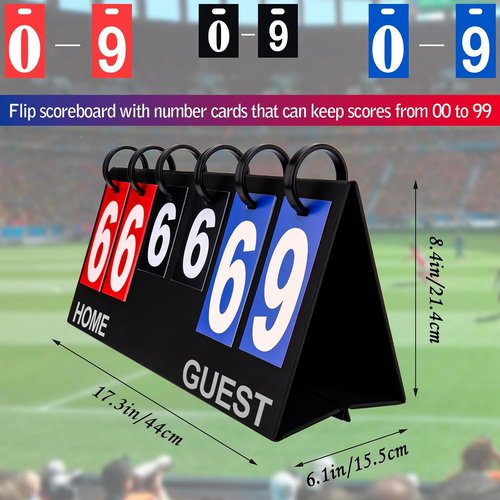 Flip Scoreboard - Portable Tabletop Score Keeper for Football, Basketball, Tennis | 6-Digit Outdoor Scoreboard