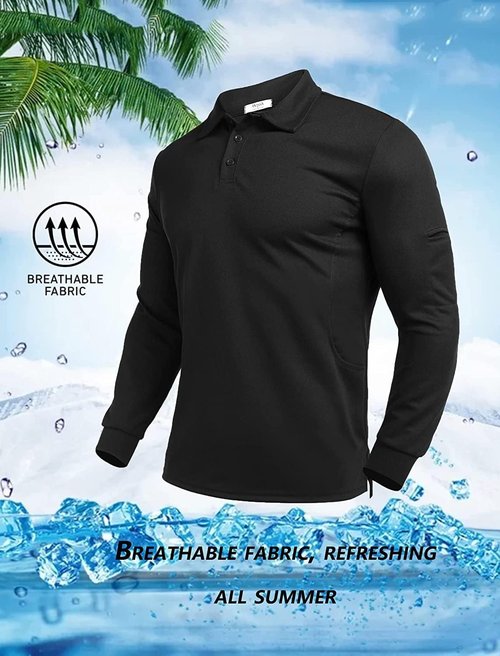 Deyeek Men's Polo Shirts - Long Sleeve Golf Polos with Quick Dry UPF 50+ Sun Protection | Casual Collared Style