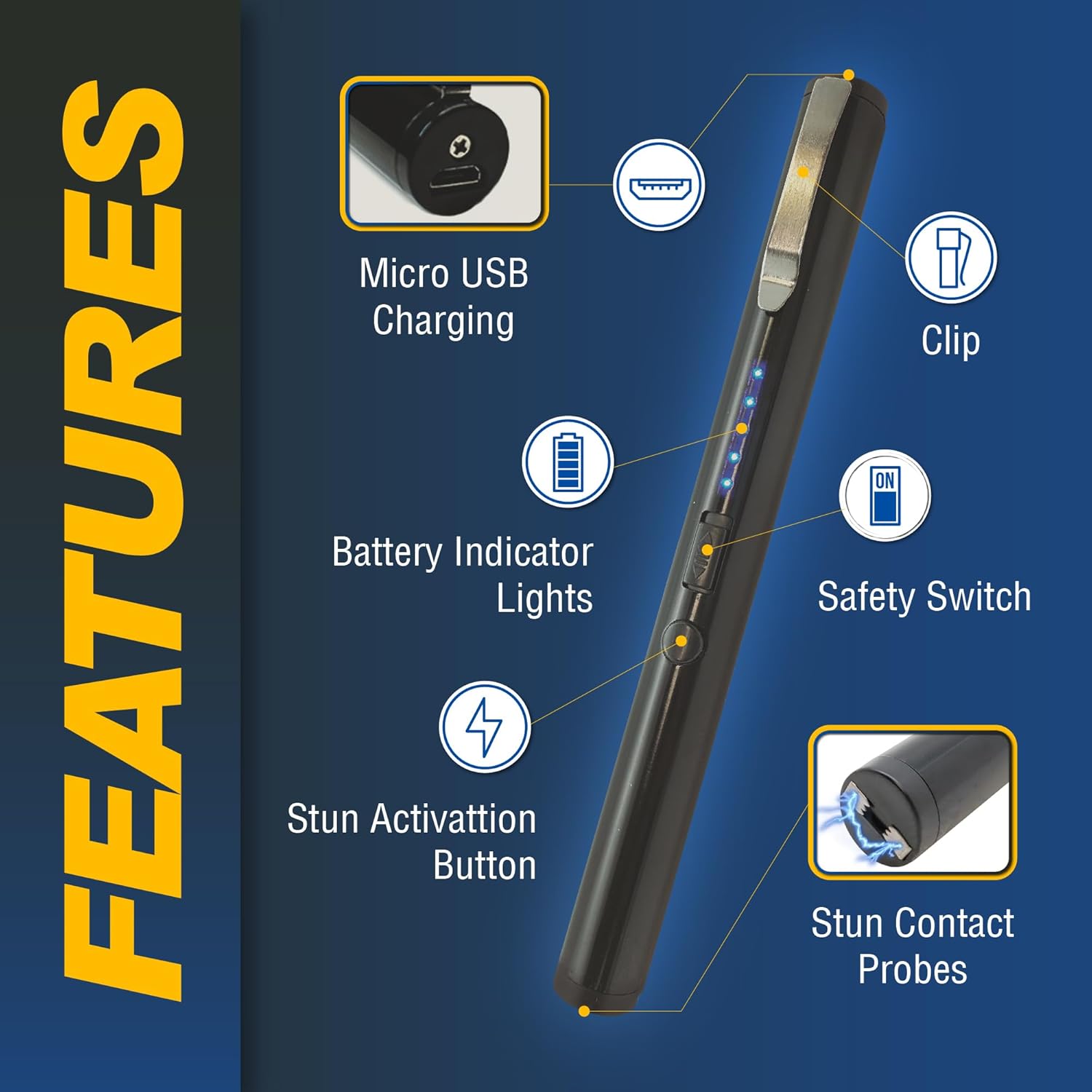 Streetwise Pain Pen Stun Gun - 25,000,000 Volts Tactical Self-Defense Tool | USB Rechargeable, Compact Design
