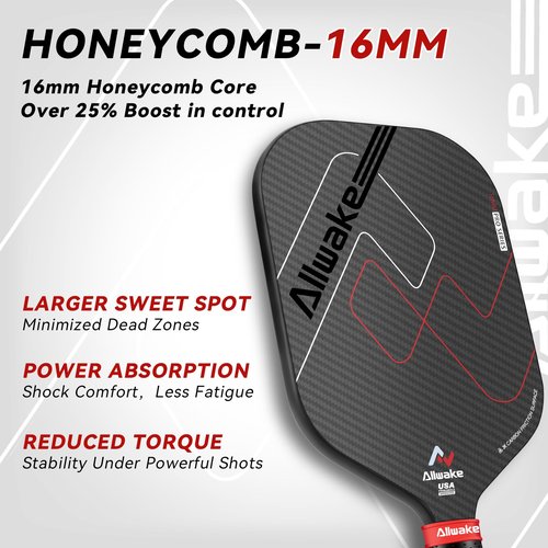 Pickleball Paddles, 3K Raw Carbon Fiber Pickleball Paddle, USAPA Approved, Thermoformed Pickle Ball Rackets for Power & Spin, 16mm Polypropylene Honeycomb Core, Textured Carbon Grit Surface
