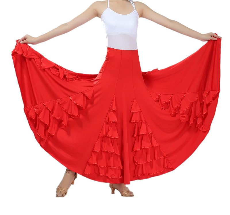 CISMARK Elegant Milk Silk Ballroom Waltz Dance Skirt - One Size, Red