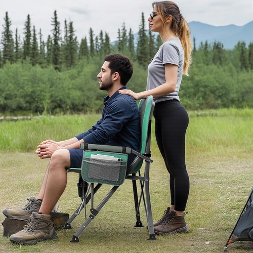 Oversized Camping Chair for Adults Heavy Duty,Heavy Duty Lawn Chair with Side Pockets,Outdoor Camping, Fishing, Beach,Hiking Foldable Camping Chair (2, Grey Light Blue, X-Large)