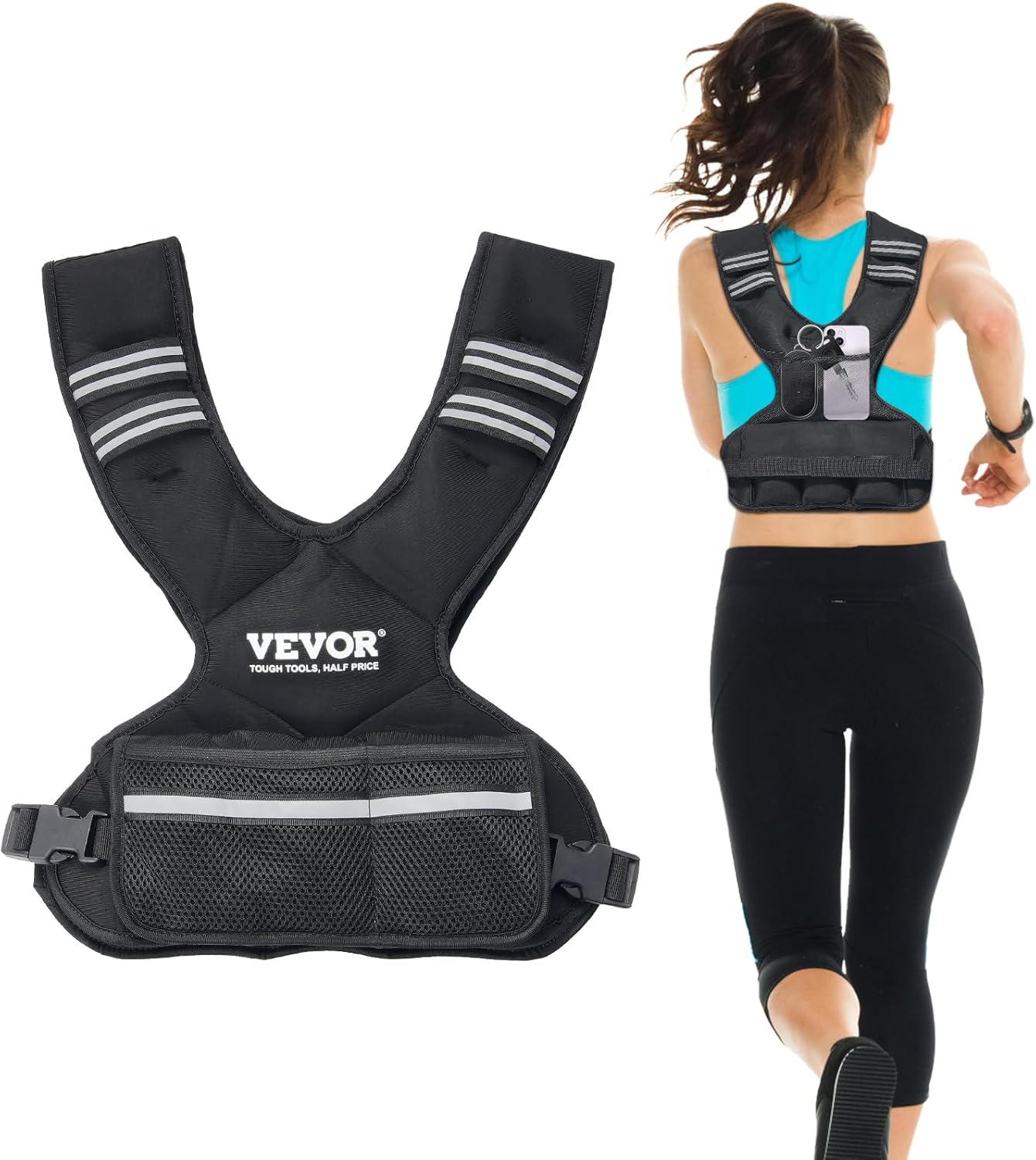 VEVOR Adjustable Weighted Vest - 11-40lbs for Strength Training | Reflective Stripe for Safety