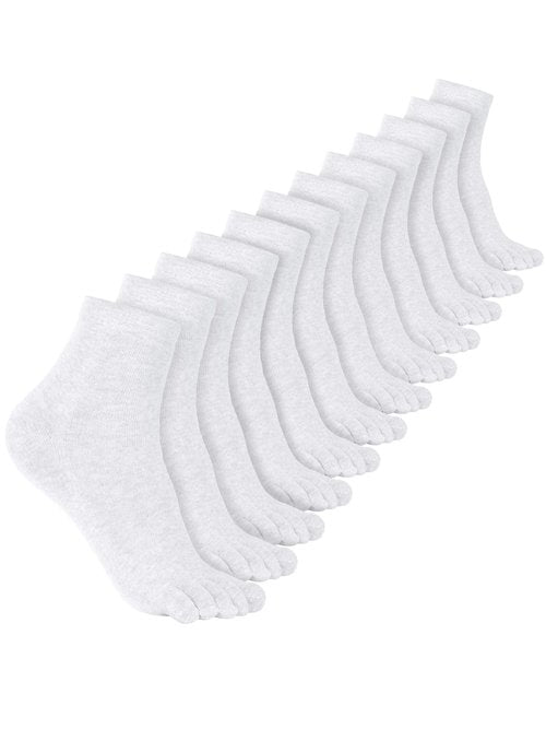 Bencailor 6/12/24 Pairs Women Toe Socks Cotton Breathable Compression Crew Five Toe Sock for Women Men Athletic Running(6 Pairs,White,8-11)