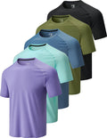 Skiennix Men's Active Quick Dry Crew Neck T-Shirts - 5 Pack Athletic Gym Tees for Workouts