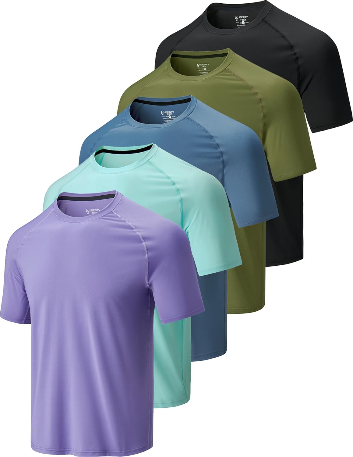 Skiennix Men's Active Quick Dry Crew Neck T-Shirts - 5 Pack Athletic Gym Tees for Workouts