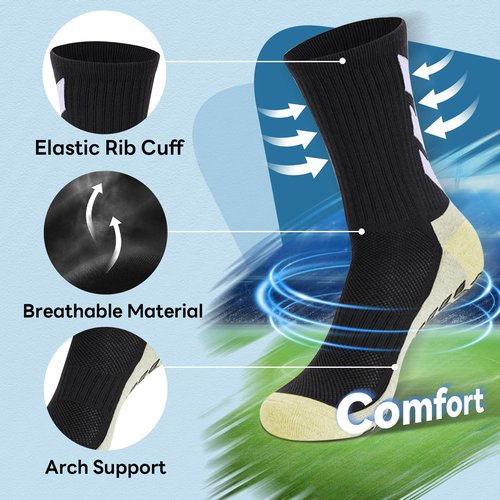 MENDENG Grip Socks Soccer Men Youth Non Slip Grippy Socks for Men Non Skid Football Basketball Hospital Anti Slip Athletic Socks BlackWhiteBlueRed