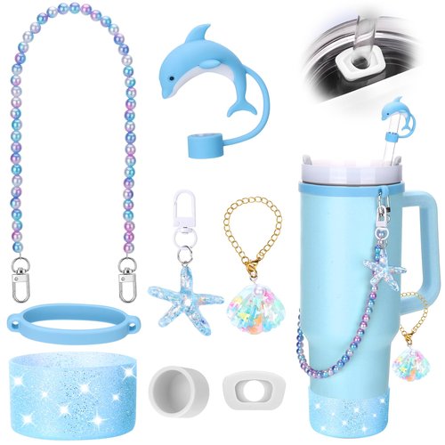 Mity rain Cup Accessories Set for Stanley Cup 30oz 40oz Tumbler with Handle - Includes Water Bottle Handle Strap, Straw Topper Cover Cap and Boot, Spill Proof Stopper, Handle Charms