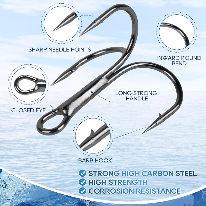 Treble Fishing Hooks Set 110pcs 8 Sizes Assorted for Saltwater & Freshwater Angling