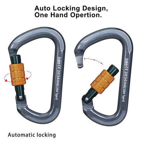 Auto Locking Rock Climbing Carabiner Clips, Heavy Duty Asymmetrical Carabiner Connector Used for Rappelling Rescue Outdoor Climbing, Mountaineer, Hammock, Camping (RM34SL（3pack）)