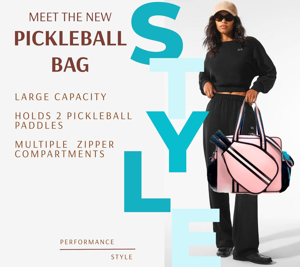 Pickleball Sports Tote Bag with Racket Holder, Neoprene, Adjustable Shoulder Strap (Pink)