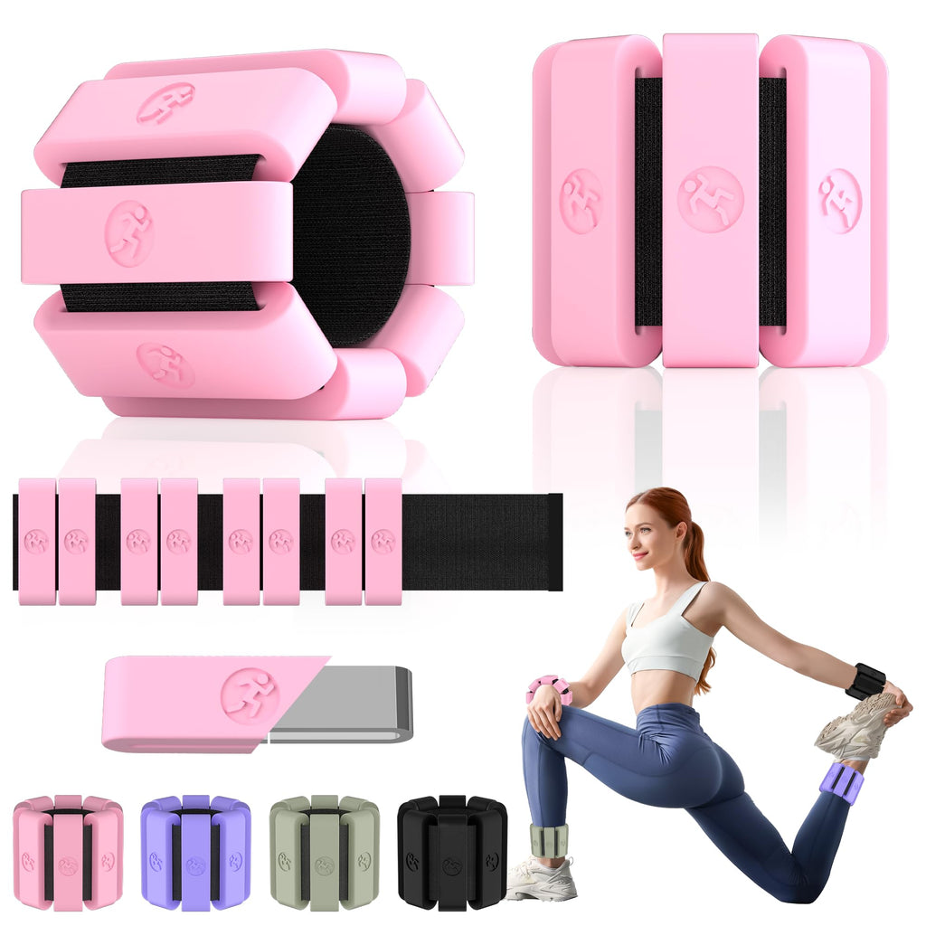 Sonkoloro Adjustable Wrist and Ankle Weights for Women Men, Leg Weights for Women 1 lb-1.3 lbs Each for Walking, Yoga, Dance, Barre, Gym Blush 2lb