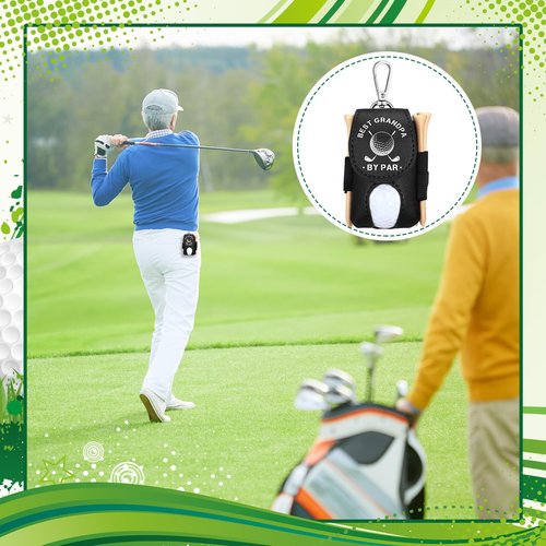 Realspring 8 Pcs Father's Day Golf Set Daddy Grandpa Golf Gifts, Ball Pouch Bag and 5 Pcs Wood Tees 2 Balls Christmas Birthday Gift for Men, Grandpa from Daughter Son(Best Grandpar by Par)