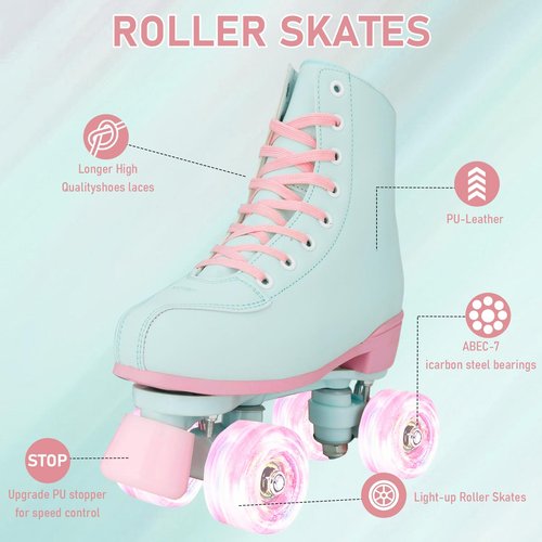 jessie Roller Skates Women, Adult Breathable PU Leather Flash Wheels Roller Skates for Beginners Professionals Indoor&Outdoor(US Size: 10)