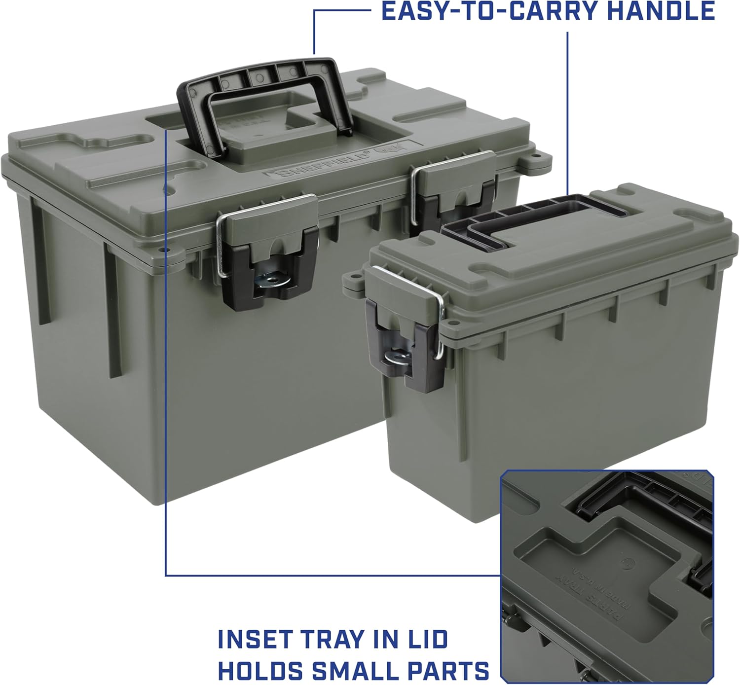 Sheffield Storage Bins - 2-Pack Stackable, Lockable & Water-Resistant Plastic Containers | Made in USA