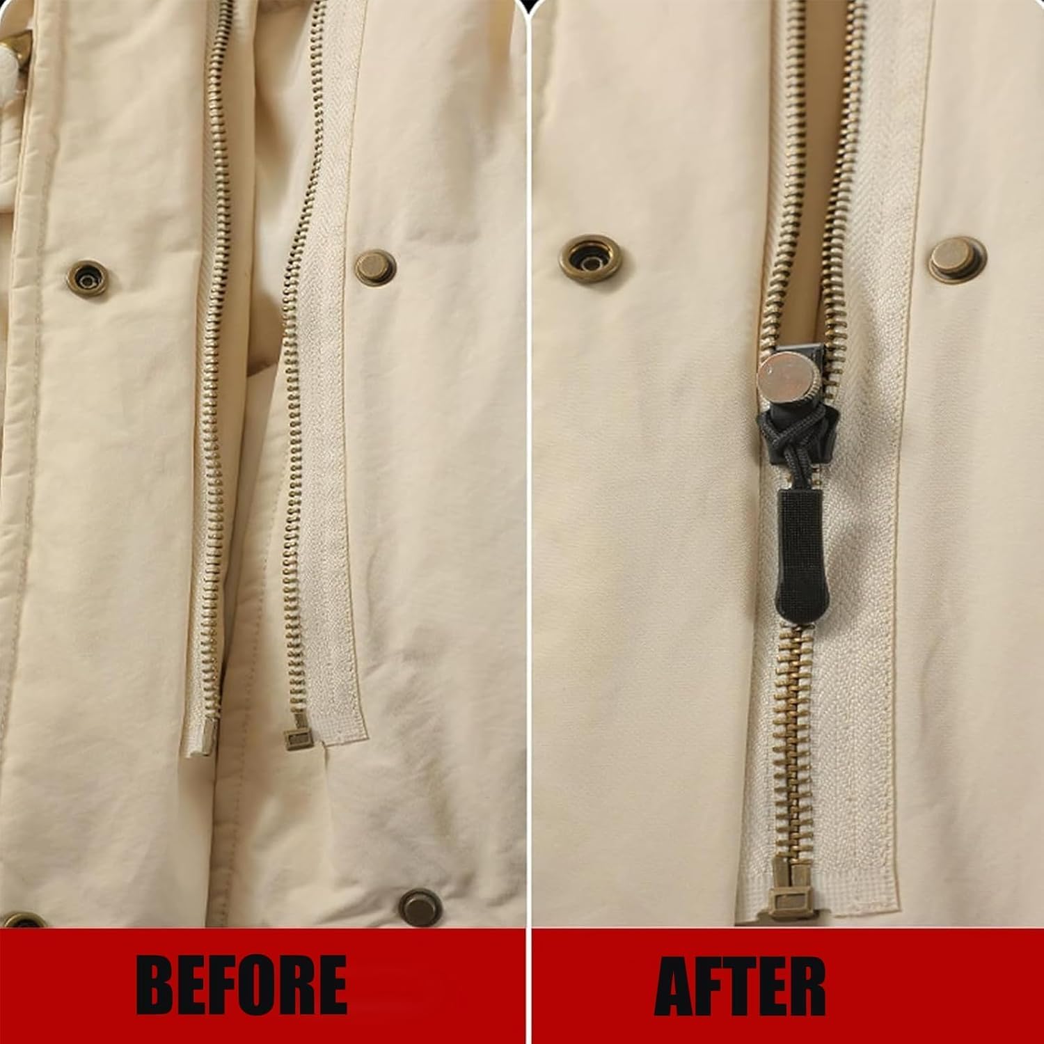 Universal Zipper Repair Kit - Quick Install Detachable Zip Heads for Nylon & Metal Zippers | 3 Sizes
