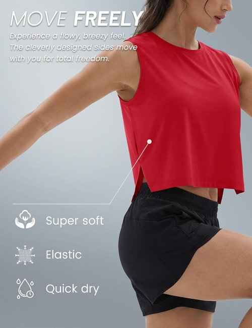 MAGCOMSEN Women's Crop Tank Top - Sleeveless Workout Gym Top with Side Slits for Comfort & Style