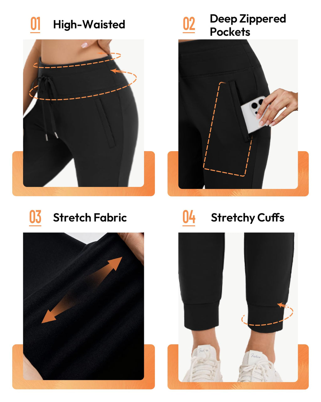 POVWVPY 3 Pack Women's Joggers, Fleece Lined Jogging Pants with Pockets, High Waist Thermal Sweatpants for Workout, Running (Black, Navy, Dark Gray, L)