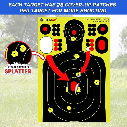 Atflbox Silhouette Splatter Targets - 12x18 Inch Adhesive Stickers in Bright Fluorescent Yellow for Easy Visibility