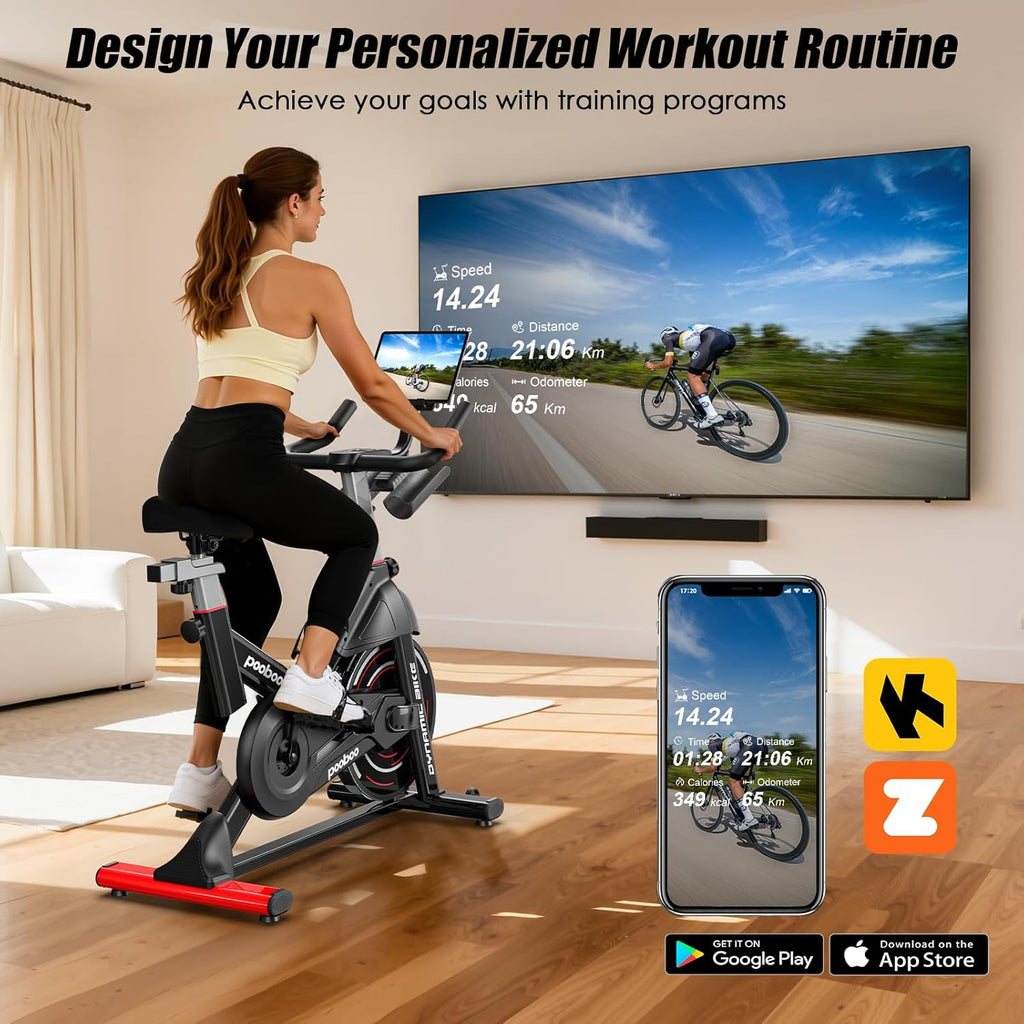 Pooboo Exercise Bike - Adjustable Magnetic Resistance | Silent Belt Drive for Home Cardio, 350lbs Capacity
