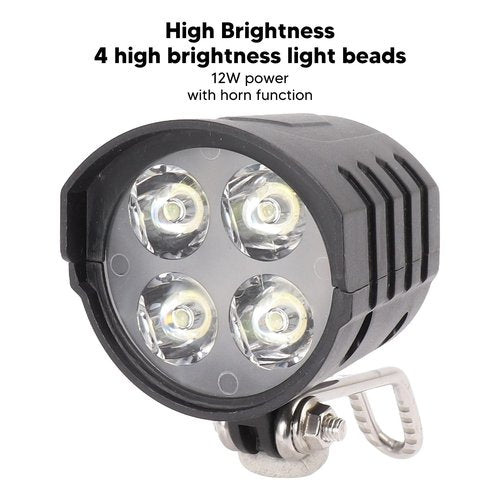 CYTGOUPER 36V 48V 52V 60V Electric Scooter Front Light,3 Pin 12W EBike Headlight with 4 Light Beads Horn,Mini Ebike Front Lights with 1.5M Wire for Night Riding Motorcycle