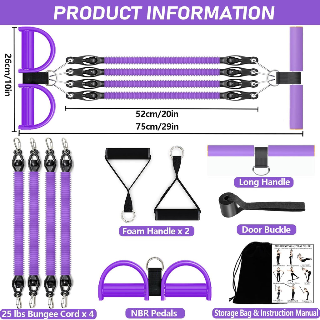 Skiennix Adjustable Foot Pedal Resistance Band - 4-Tube Ankle Puller for Full Body Workout | Purple