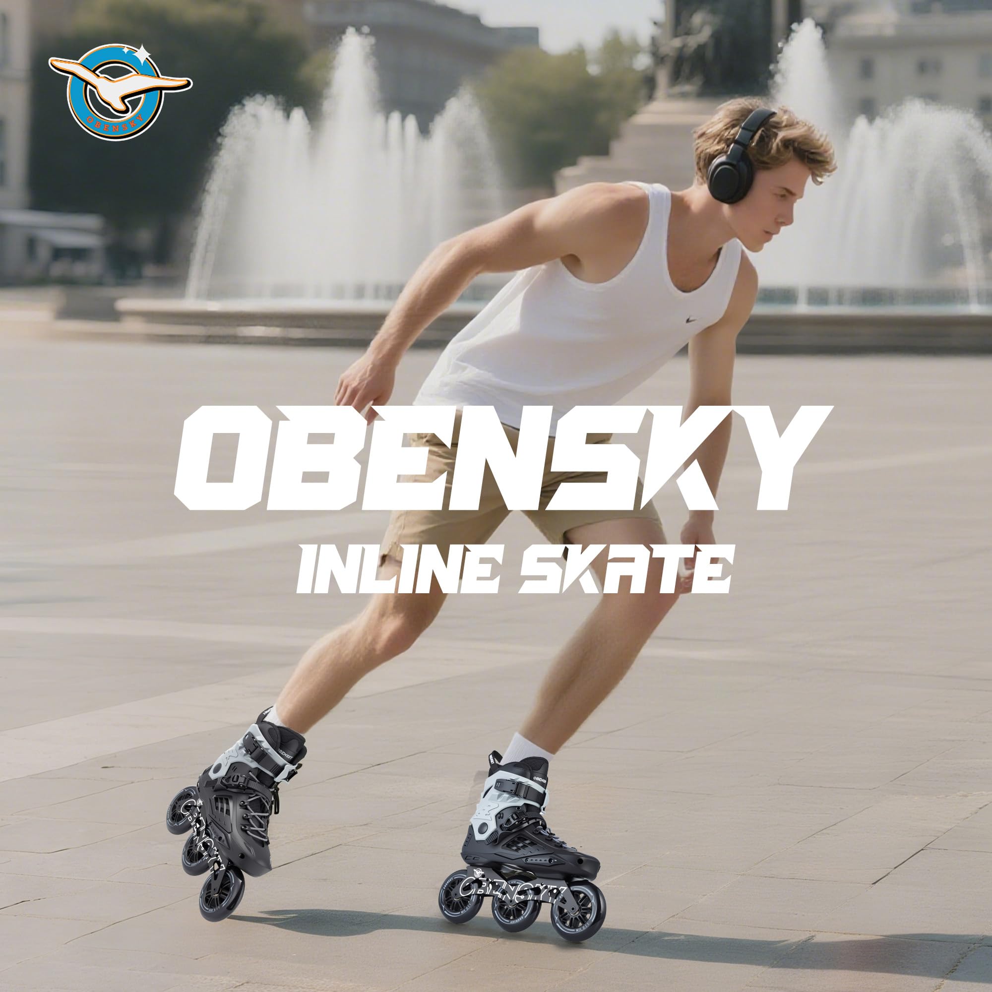 OBENSKY Adults Roller Blades for Women & Men, Inline Skates High Professional Roller Skate Blade for Teens, Fitness & Recreation Racing Skates, Black & Gray, Size 6.5-10.5