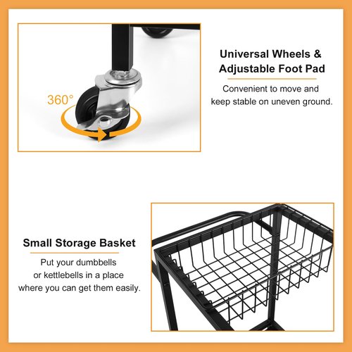 Yoga Rack Black Weight Rack for Home Gym Small Dumbell Rack Workout Equipment Storage Cart for Weights, Yoga Mats, Kettlebells, Foam Rollers, and Resistance Bands, Black